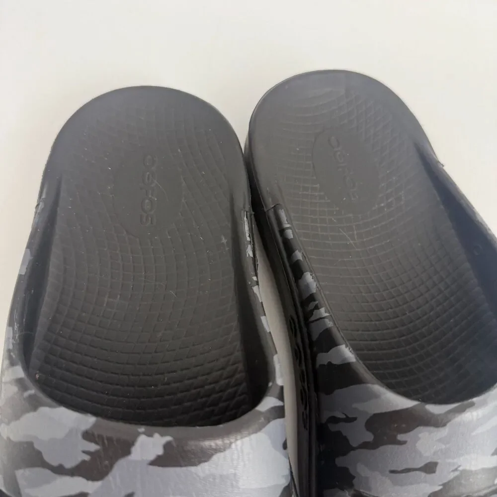 Oofos OOahh Sport Flex Slide Sandals Mens 8 Grey Black Camo Recovery Foam Casual